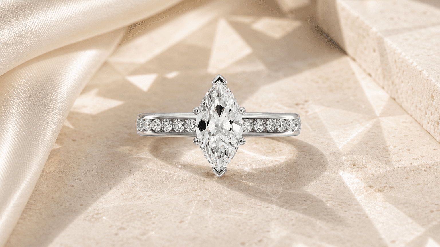 Camille Channel-Set Marquise Diamond Engagement Ring styled for the best diamond shapes for engagement rings