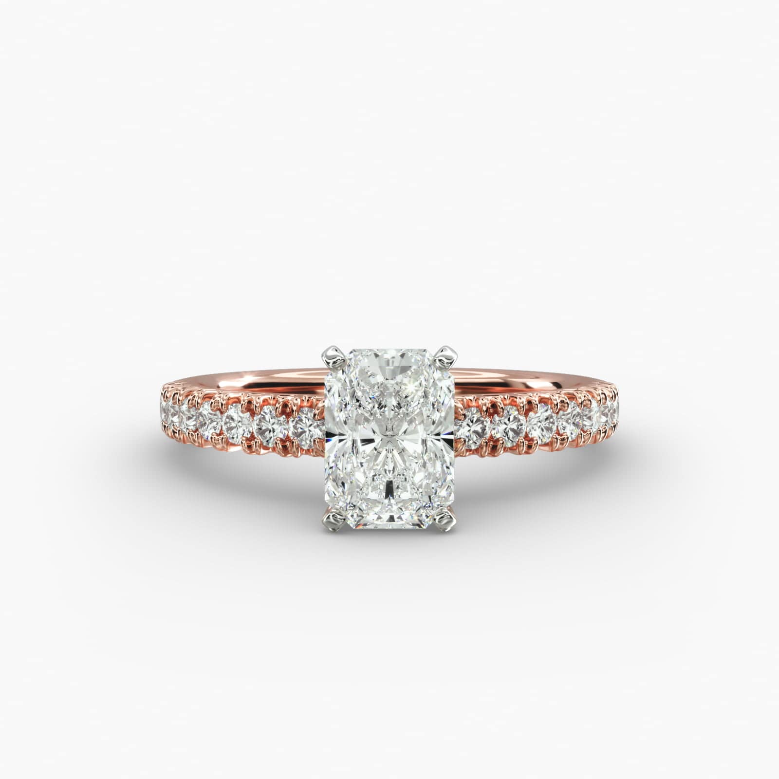 Lumière Elodie French Pavé Radiant Diamond Engagement Ring in 18K Rose Gold