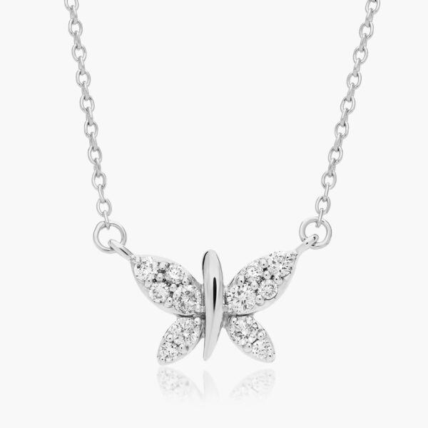 Naszyjnik z 14-karatowego białego złota z diamentami Pavé Butterfly