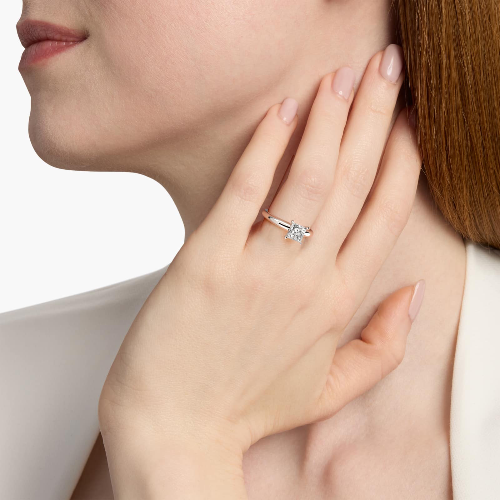 Lumiere Aurelia Bague de fiançailles taille princesse en or blanc 18K