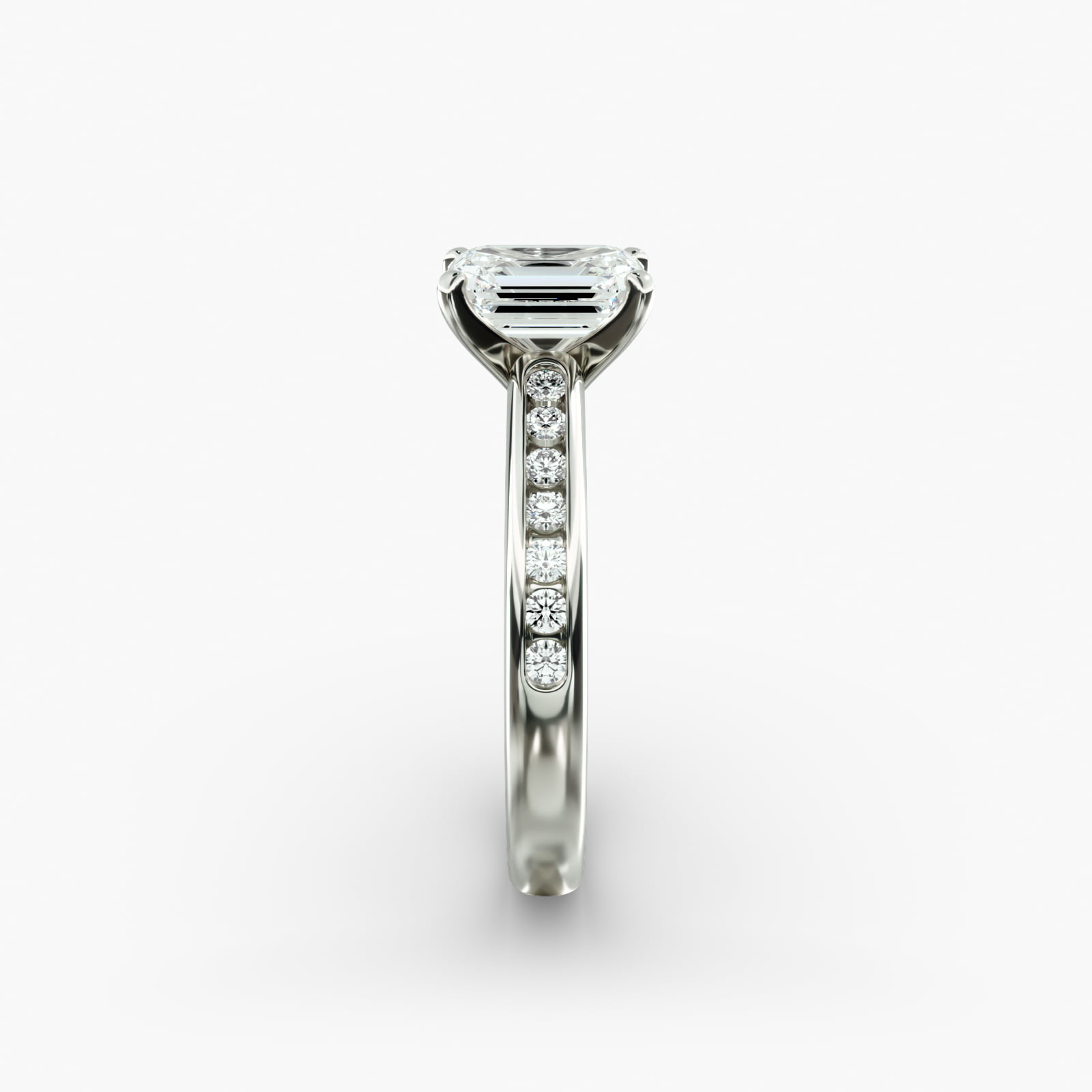 Lumiere Camille Channel-Set Emerald Diamond Engagement Ring in 18K White Gold
