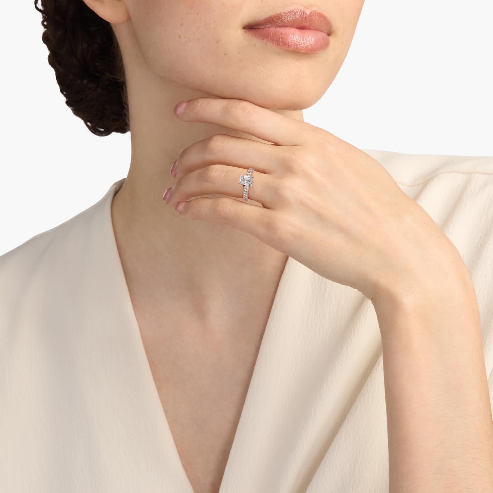 Lumiere Camille Channel-Set Emerald Diamond Engagement Ring in 18K White Gold