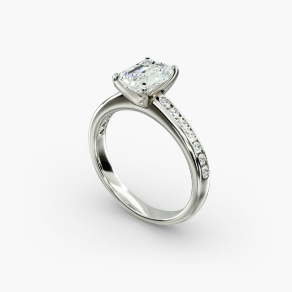 Lumiere Camille Channel-Set Emerald Diamond Engagement Ring in 18K White Gold