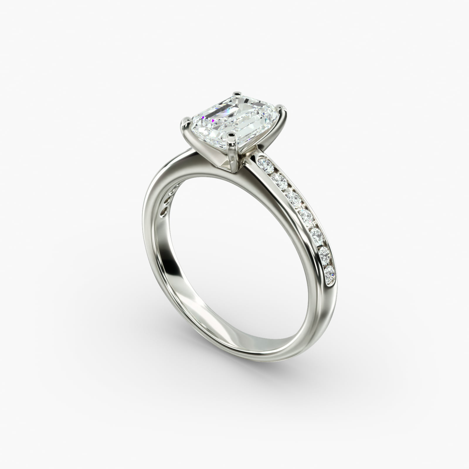Lumiere Camille Channel-Set Emerald Diamond Engagement Ring in 18K White Gold