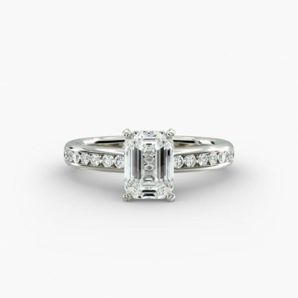 Lumiere Camille Channel-Set Emerald Diamond Engagement Ring in 18K White Gold