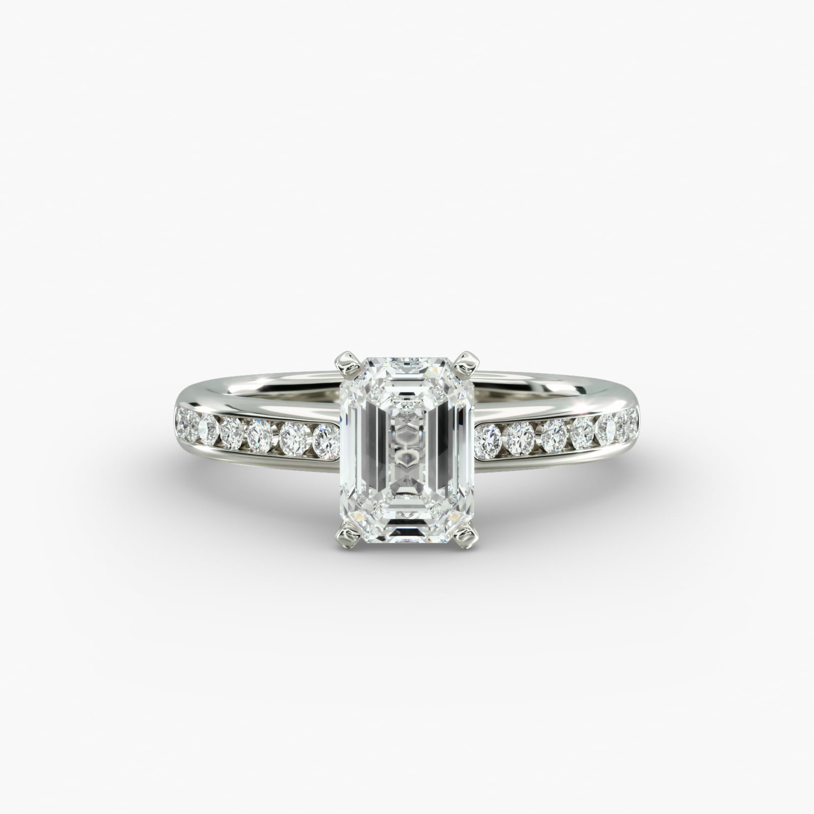 Lumiere Camille Channel-Set Emerald Diamond Engagement Ring in 18K White Gold
