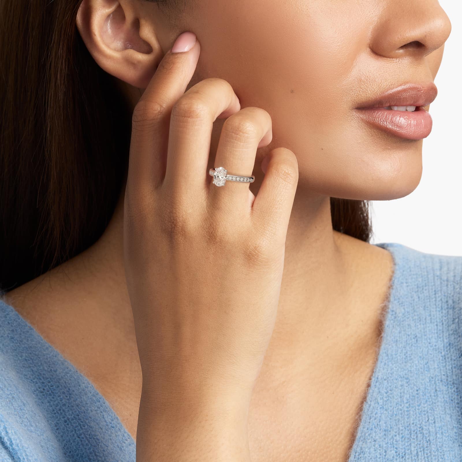 Lumiere Camille Channel-Set Oval Diamond Engagement Ring in 18K White Gold