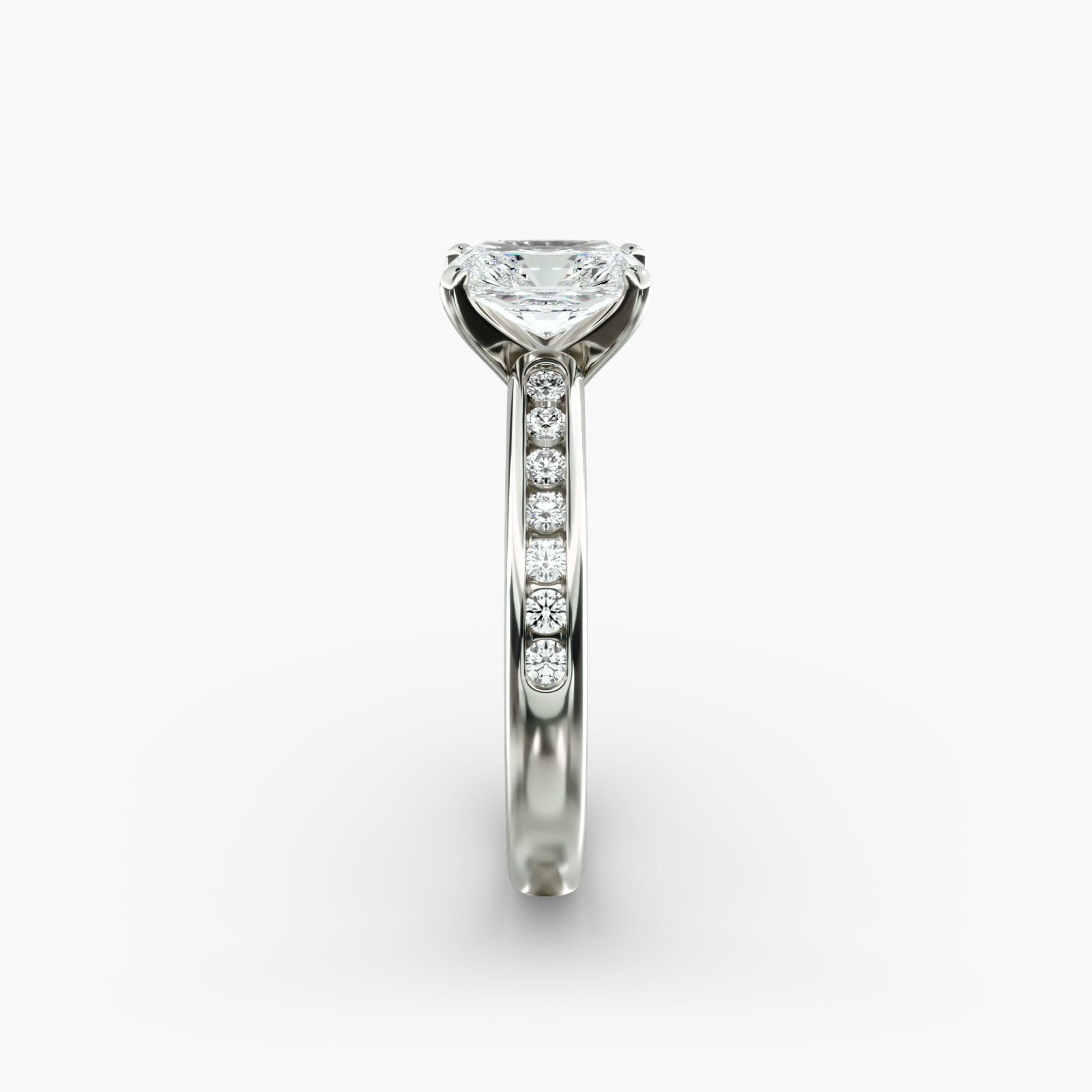 Lumiere Camille Channel-Set Radiant Diamond Engagement Ring in 18K White Gold