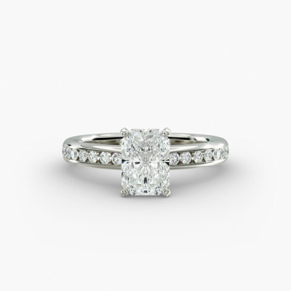 Lumiere Camille Channel-Set Radiant Diamond Engagement Ring in 18K White Gold
