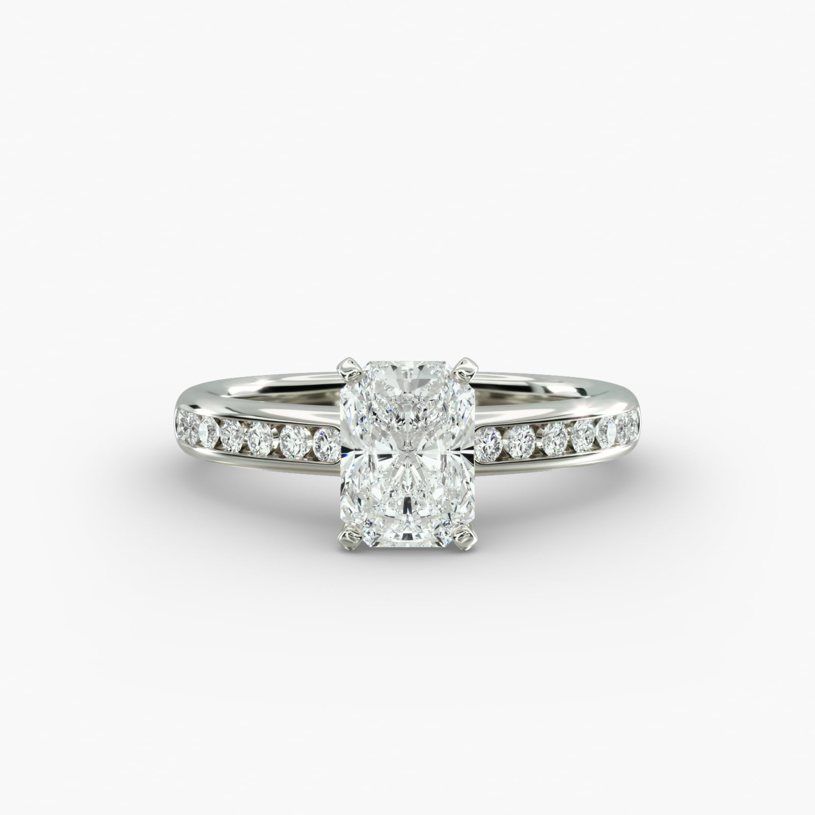 Lumiere Camille Channel-Set Radiant Diamond Engagement Ring in 18K White Gold