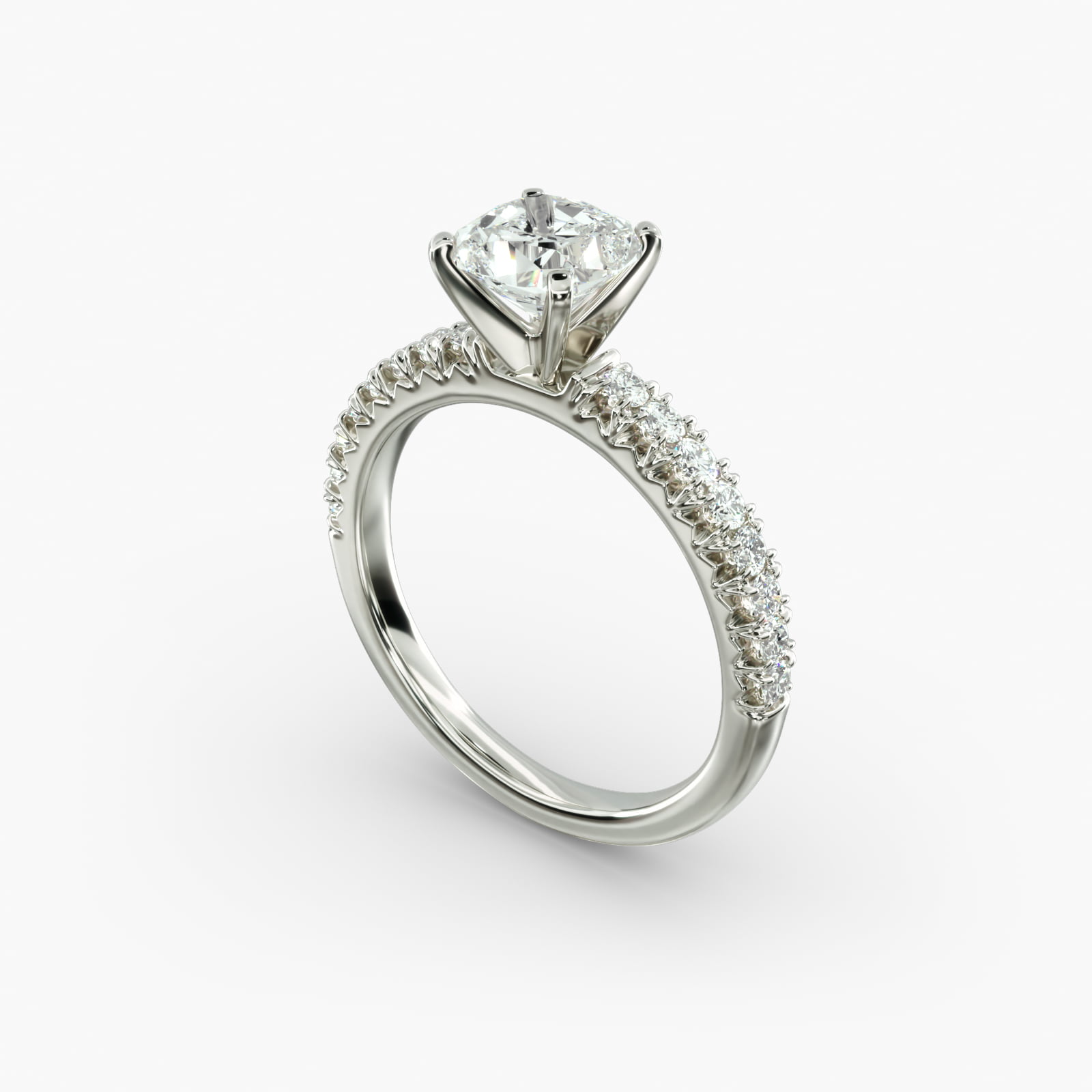 Anel de noivado Lumiere Elodie com diamantes em pavé e formato almofadado, em ouro branco de 18 quilates