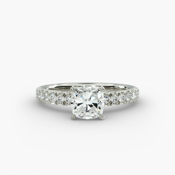 Lumiere Elodie French Pavé Cushion Diamond Engagement Ring in 18K White Gold
