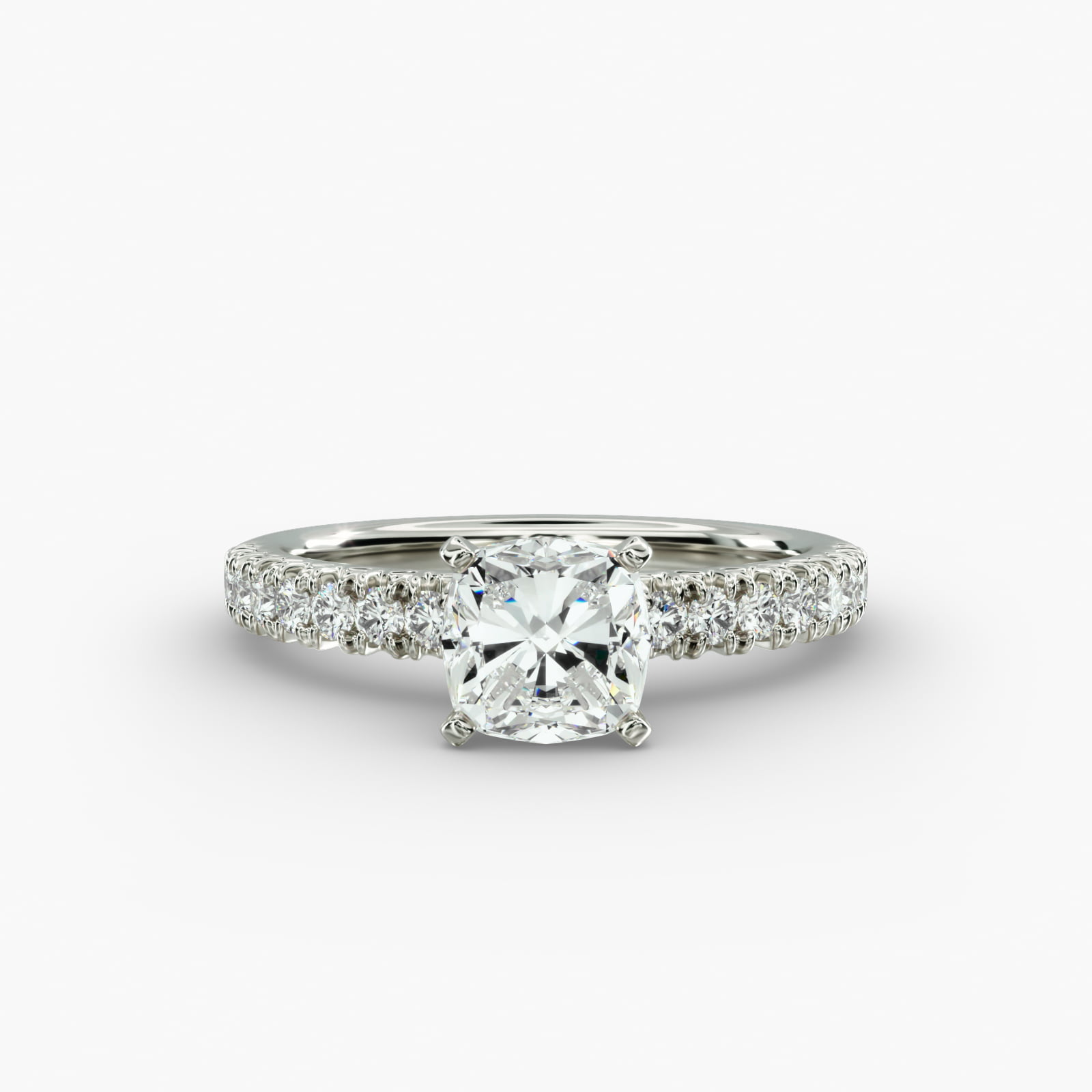 Anel de noivado Lumiere Elodie com diamantes em pavé e formato almofadado, em ouro branco de 18 quilates