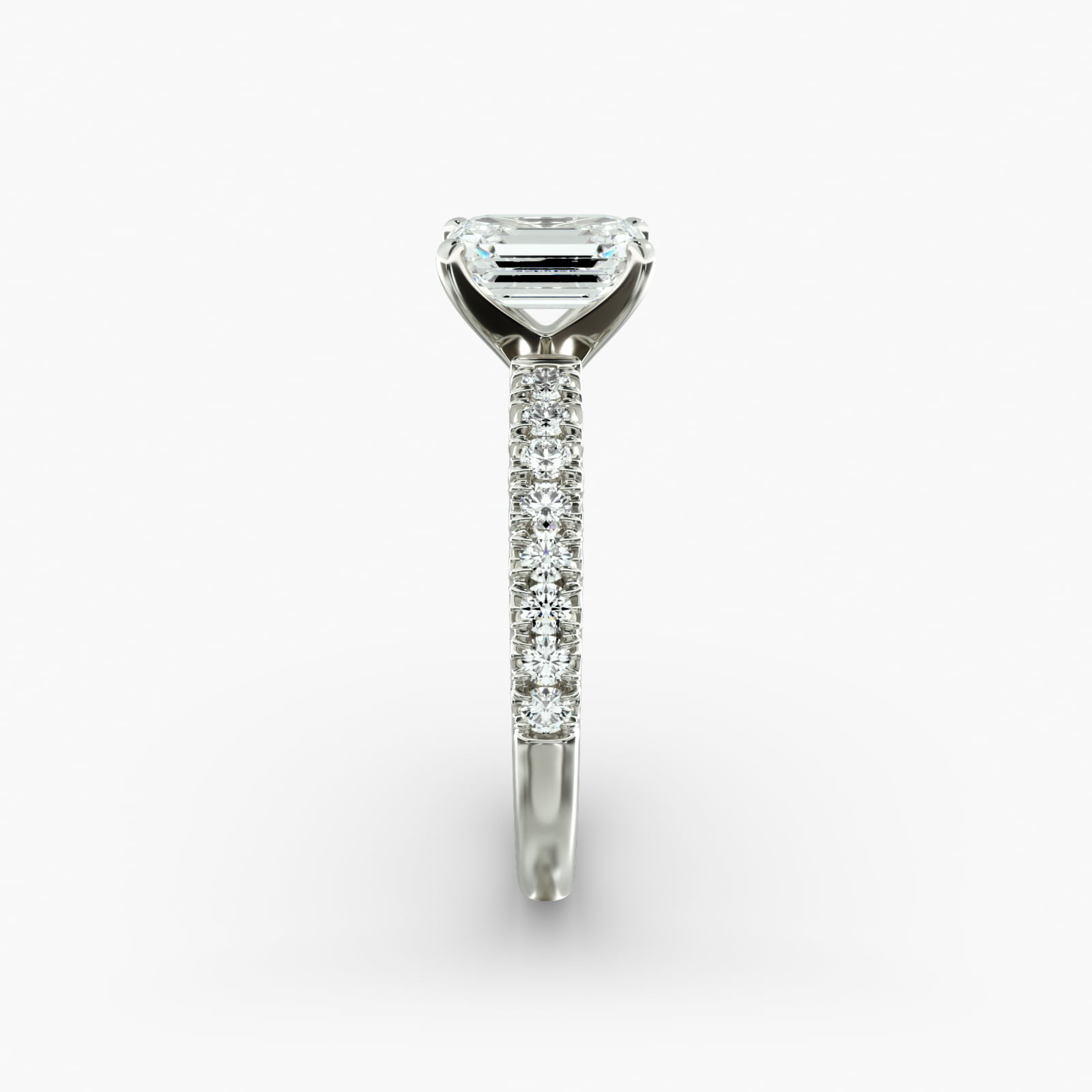 Lumiere Elodie French Pavé Emerald Diamond Engagement Ring in 18K White Gold