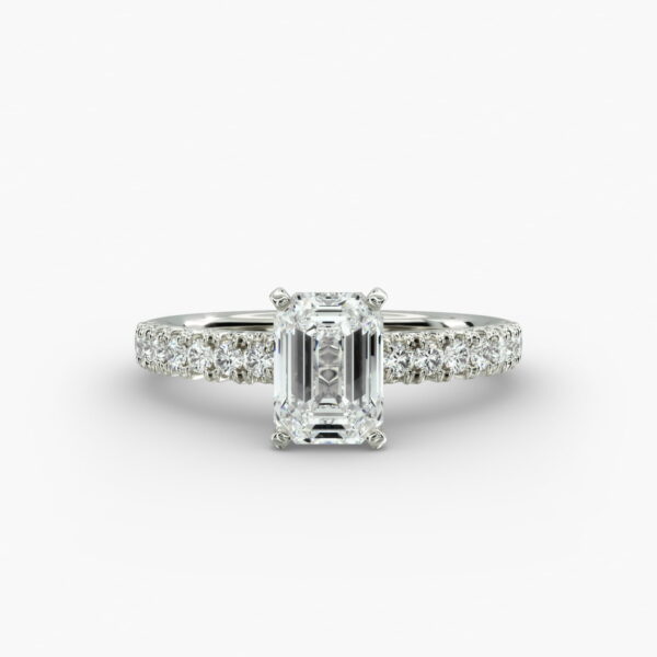 Lumiere Elodie French Pavé Emerald Diamond Engagement Ring in 18K White Gold