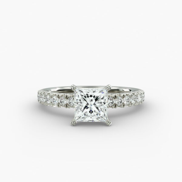 Anel de noivado Lumiere Elodie French Pavé Princess Diamond em ouro branco 18K