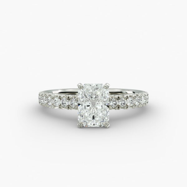 Anel de noivado Lumiere Elodie French Pavé Radiant Diamond em ouro branco 18K