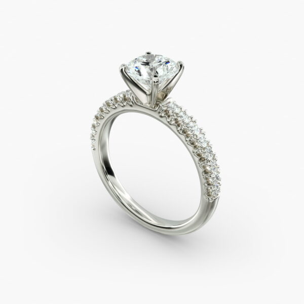 Anel de noivado Lumiere Elodie French Pavé Round Diamond em ouro branco 18K