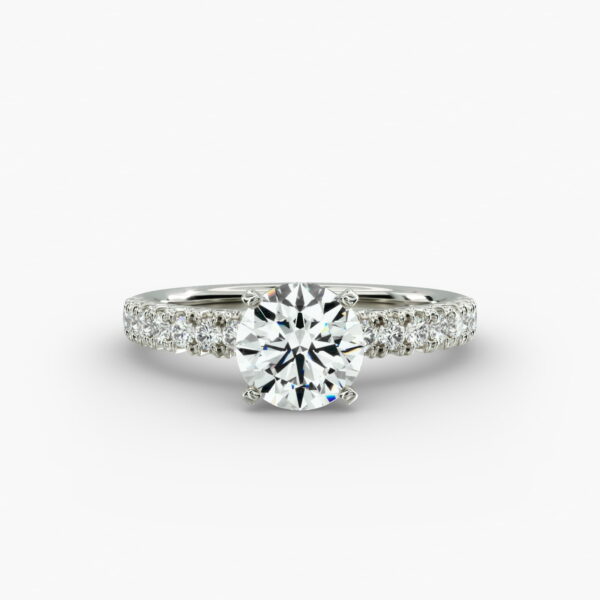 Anel de noivado Lumiere Elodie French Pavé Round Diamond em ouro branco 18K