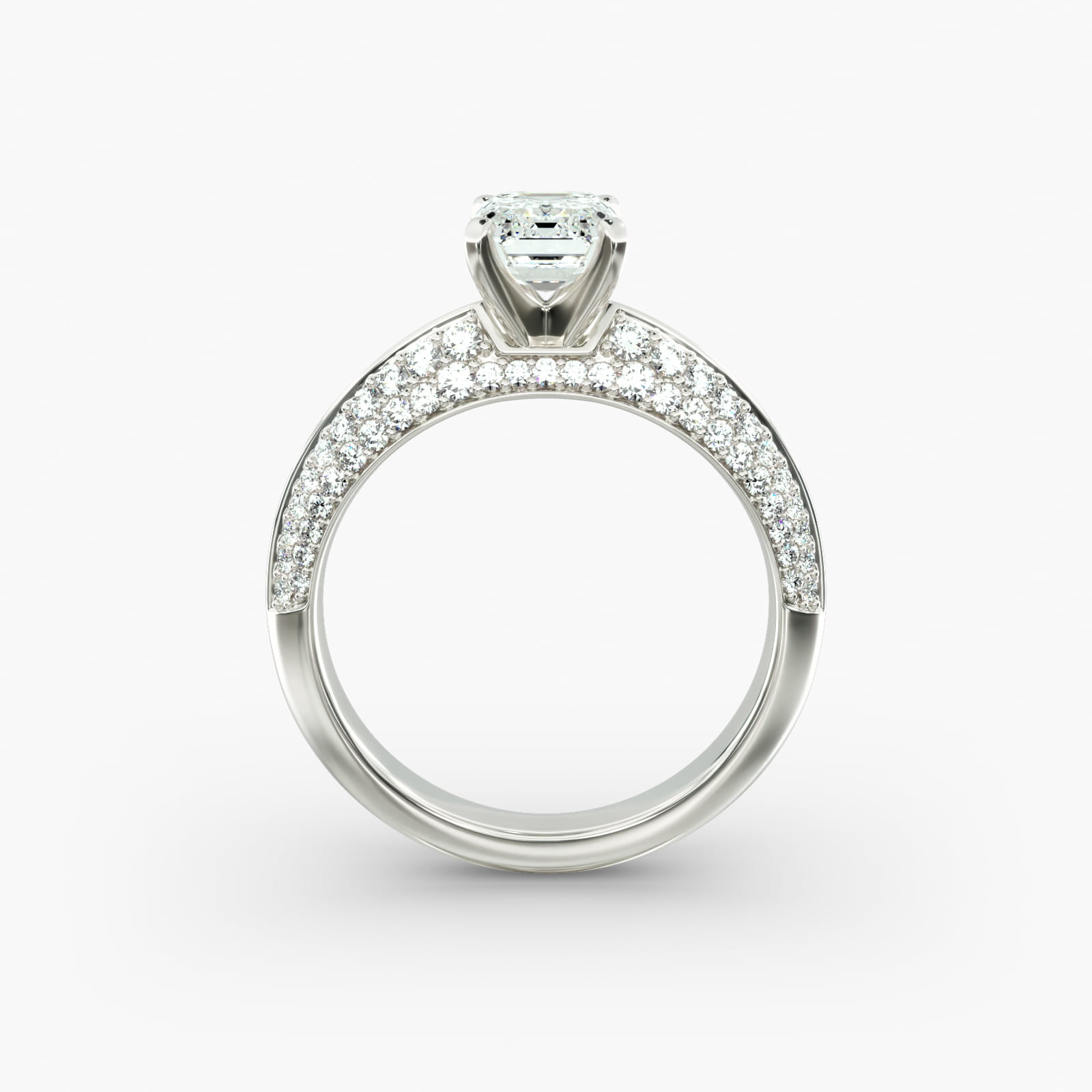 Bague de fiançailles Lumière Linea en pavé de diamants taille émeraude, en or blanc 18 carats