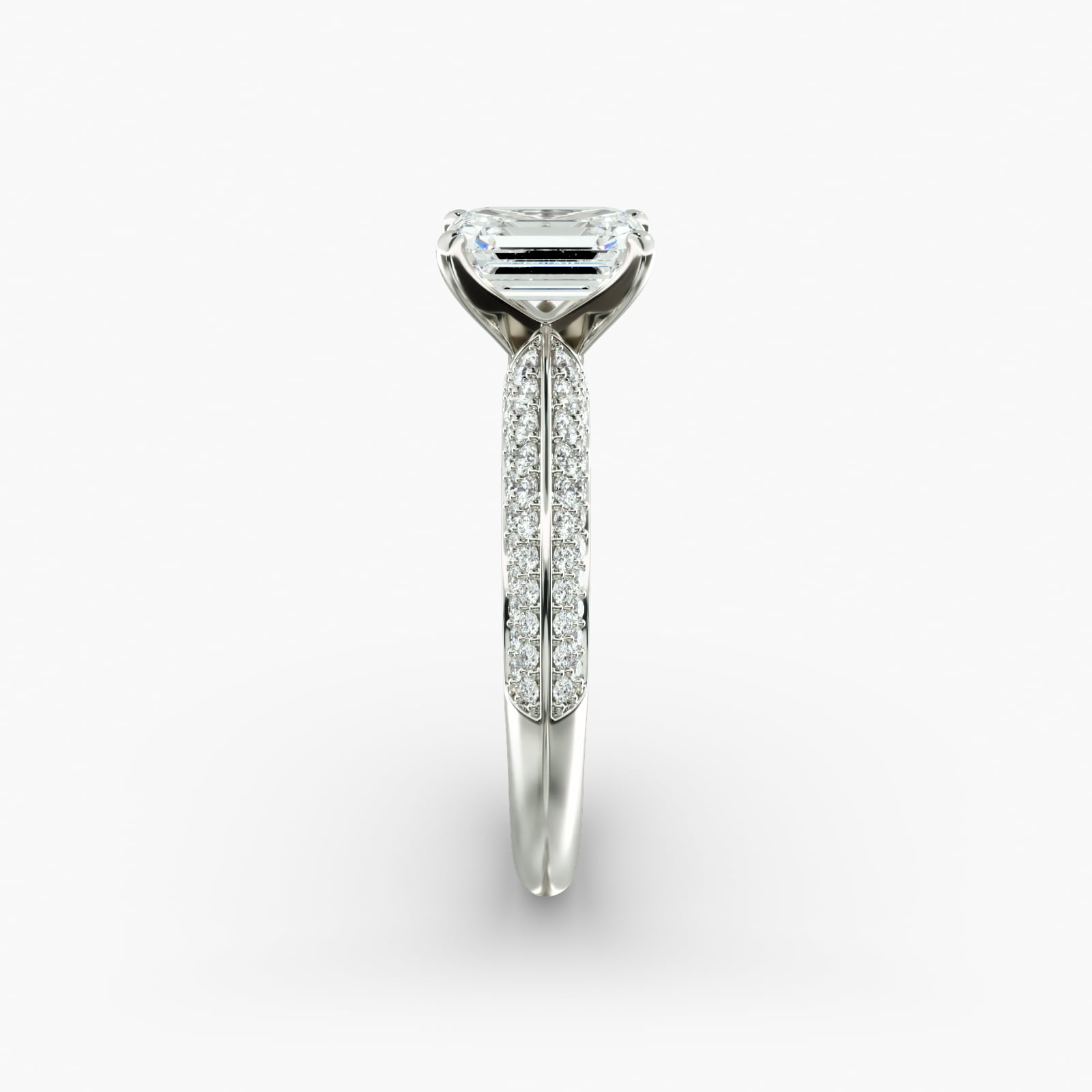 Bague de fiançailles Lumière Linea en pavé de diamants taille émeraude, en or blanc 18 carats