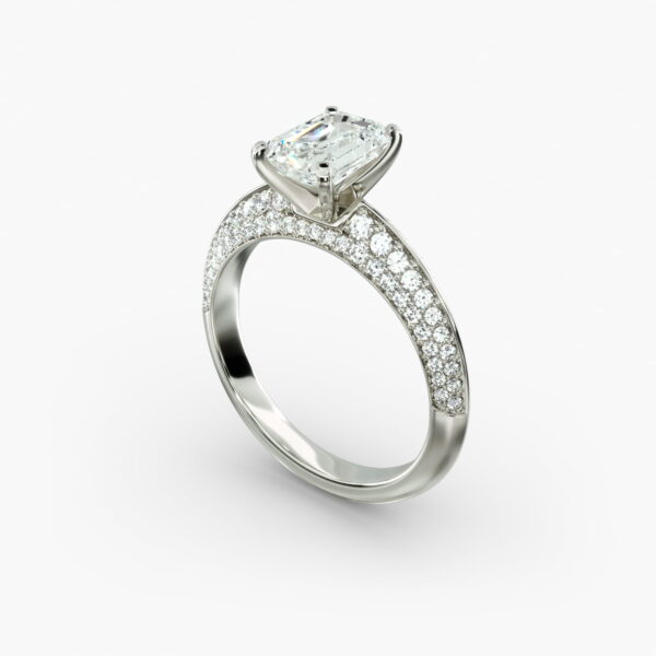 Lumiere Linea Emerald Cut Pavé Engagement Ring in 18K White Gold