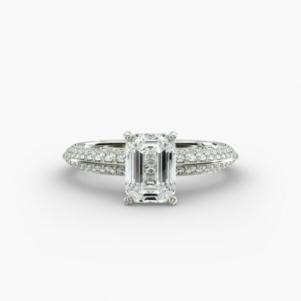 Lumiere Linea Emerald Cut Pavé Engagement Ring in 18K White Gold