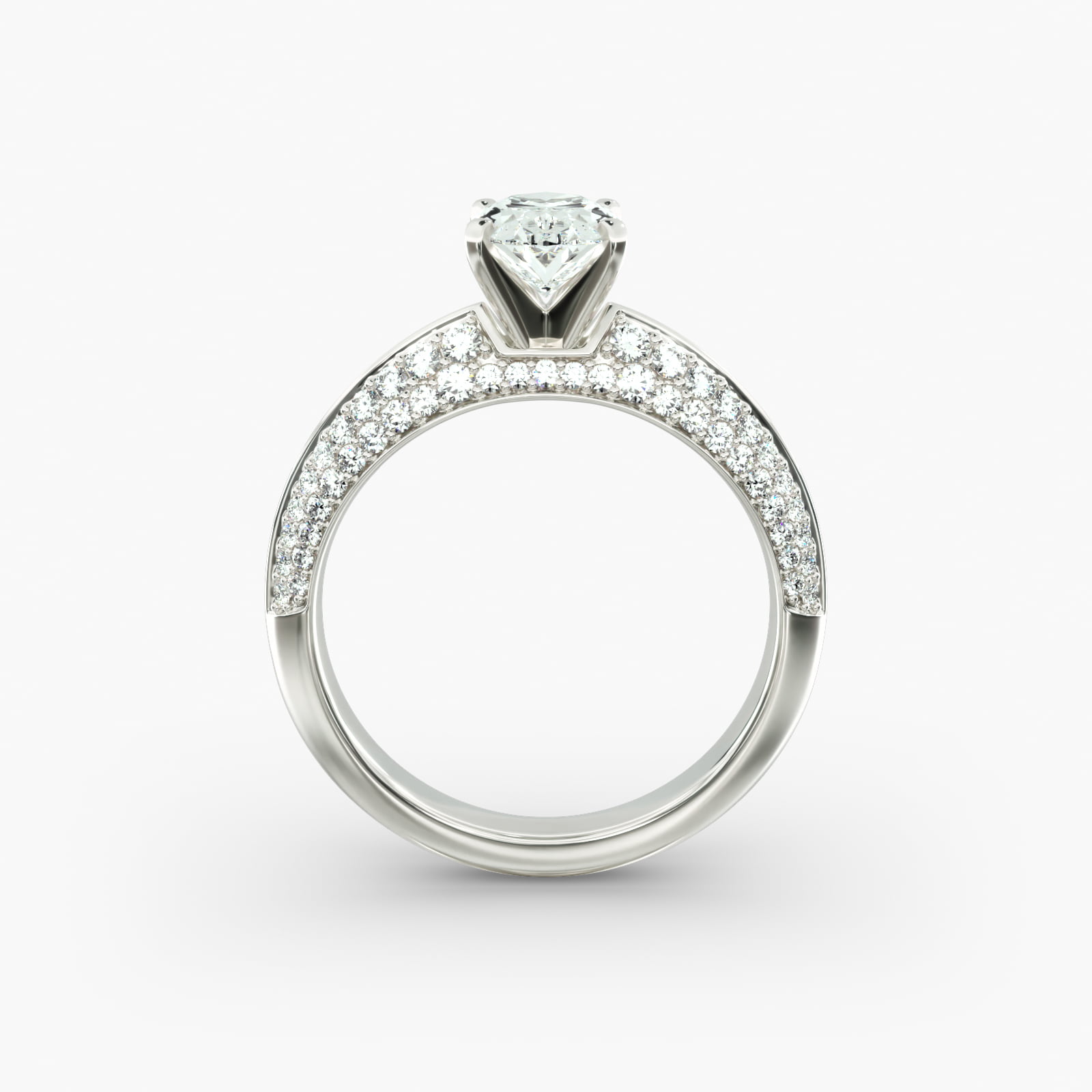 Bague de fiançailles Lumière Linea en pavé de diamants taille ovale, en or blanc 18 carats