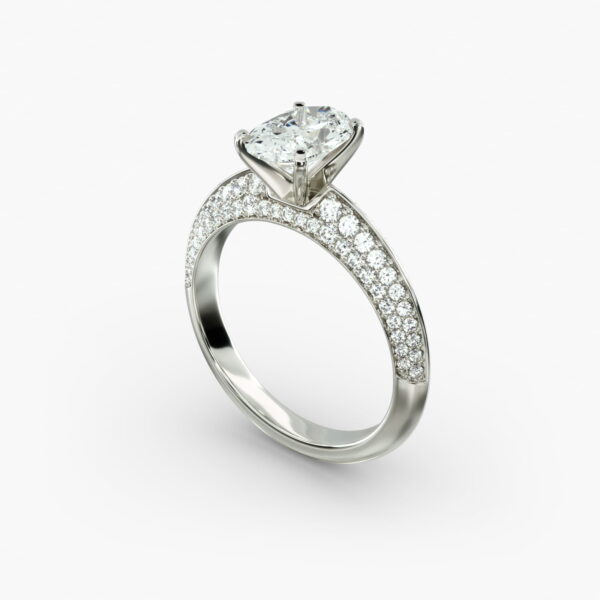Lumiere Linea Oval Cut Pavé Engagement Ring in 18K White Gold