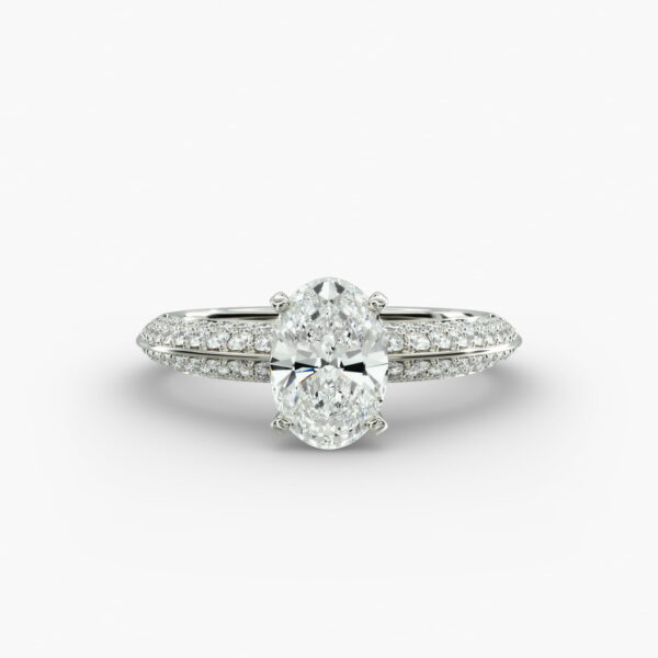Lumiere Linea Oval Cut Pavé Engagement Ring in 18K White Gold