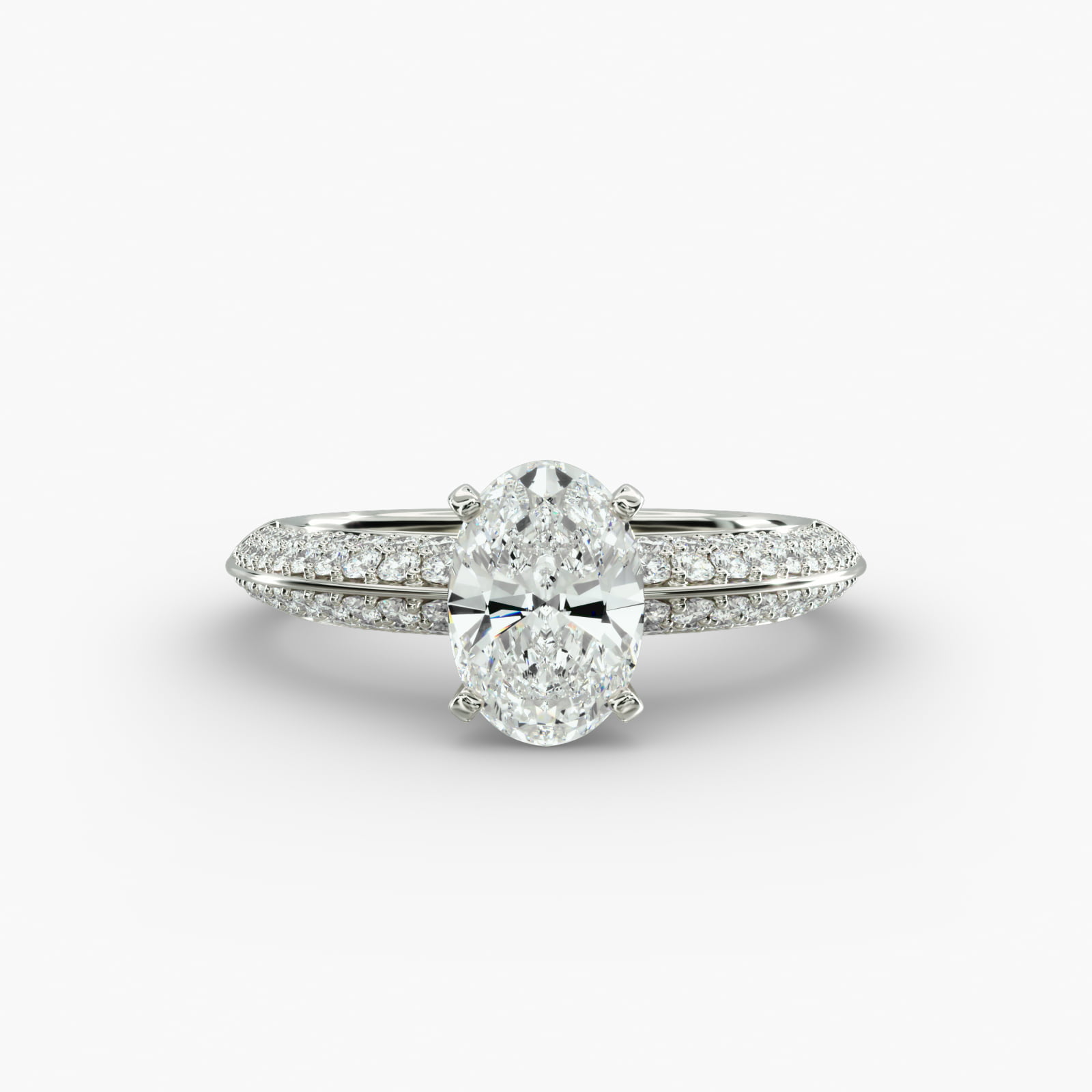 Bague de fiançailles Lumière Linea en pavé de diamants taille ovale, en or blanc 18 carats
