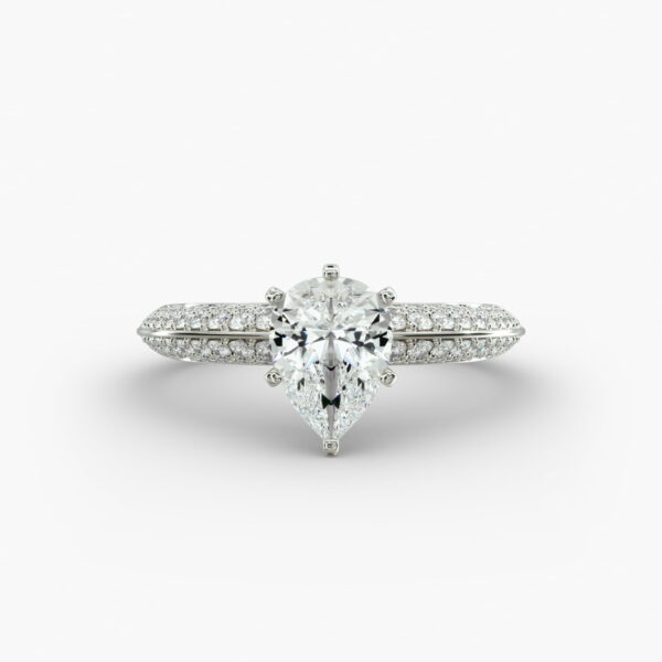 Lumiere Linea Pear Cut Pavé Engagement Ring in 18K White Gold