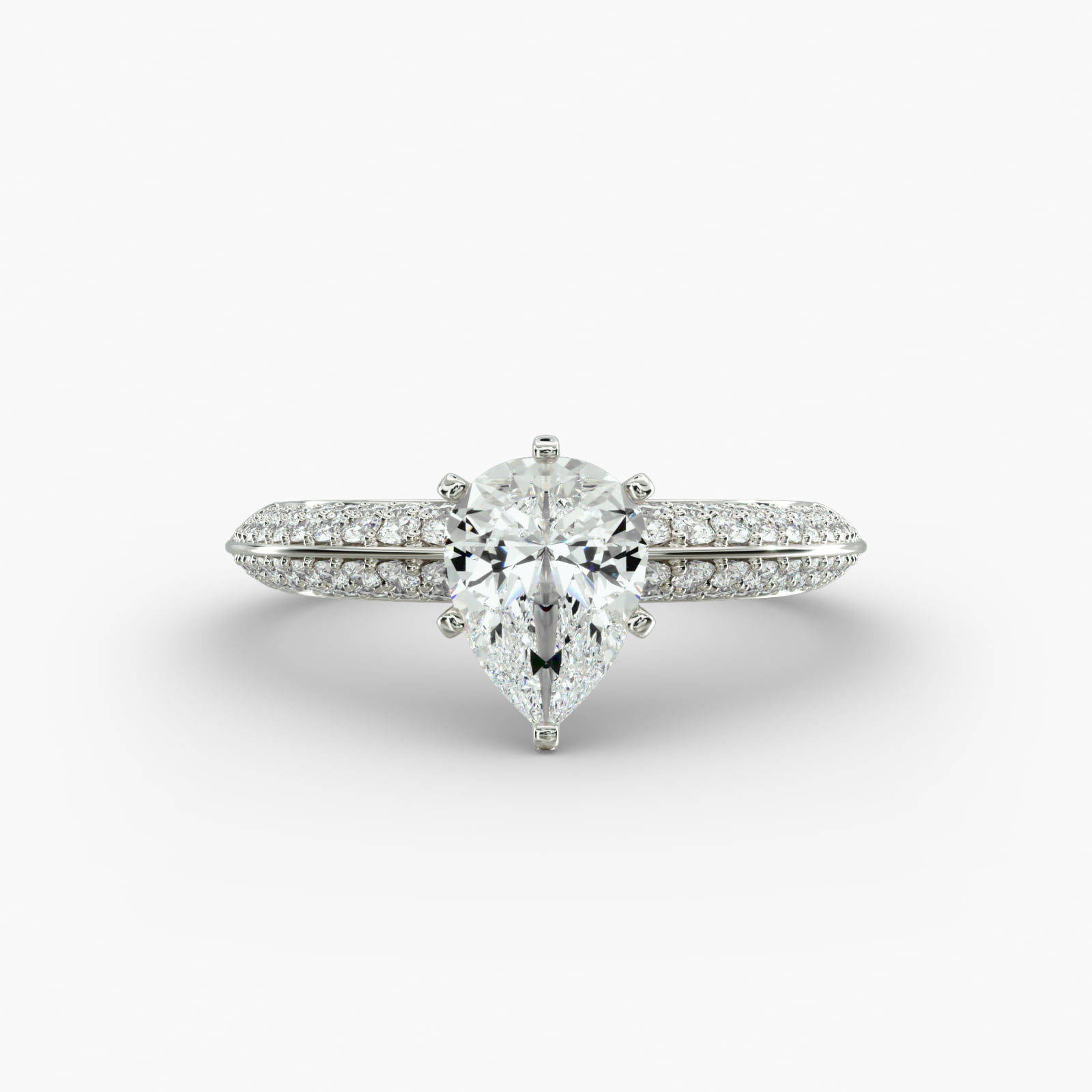 Bague de fiançailles Lumière Linea en pavé de diamants taille poire, en or blanc 18 carats