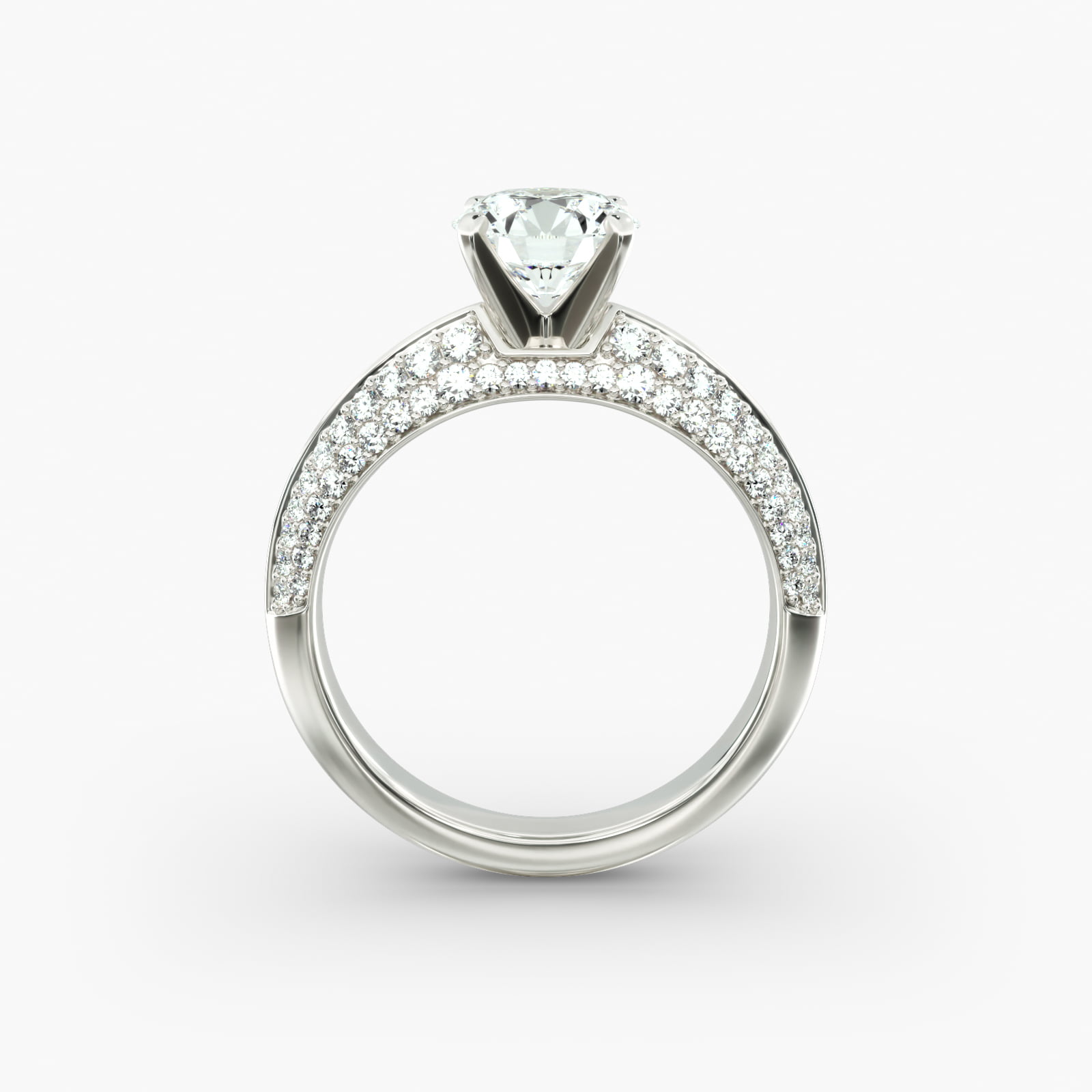 Bague de fiançailles Lumière Linea avec pavé de diamants taille ronde en or blanc 18 carats