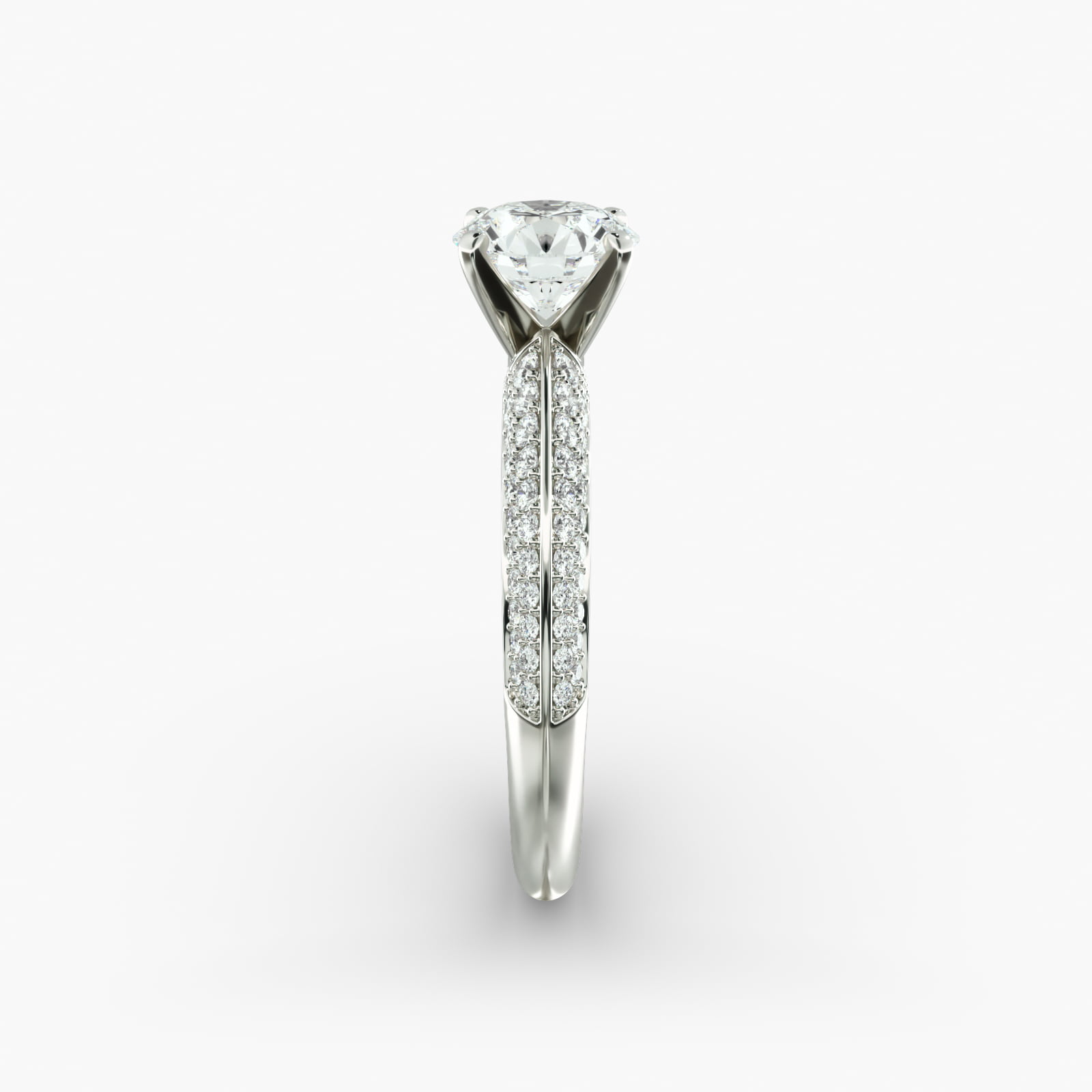 Bague de fiançailles Lumière Linea avec pavé de diamants taille ronde en or blanc 18 carats