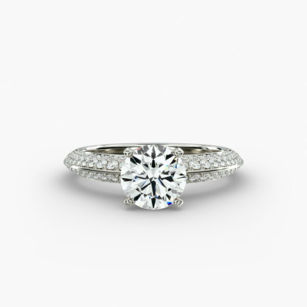 Lumiere Linea Round Cut Pavé Engagement Ring in 18K White Gold