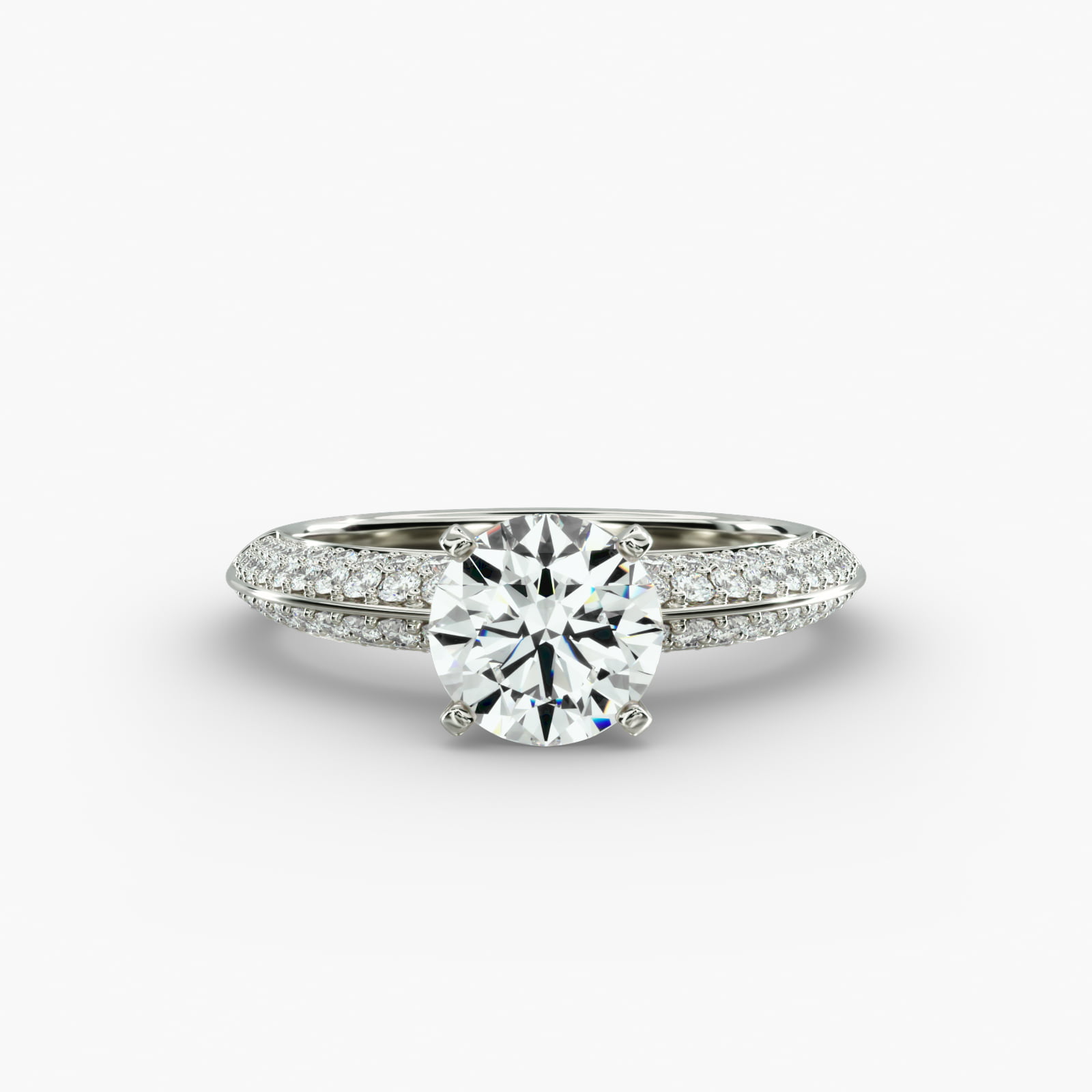Bague de fiançailles Lumière Linea avec pavé de diamants taille ronde en or blanc 18 carats